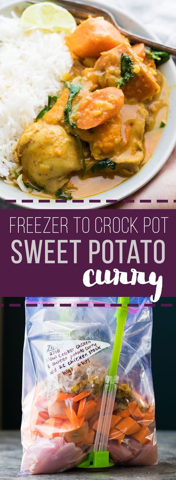 Slow Cooker Sweet Potato Chicken Curry (Freezer to Crock Pot) Healthy