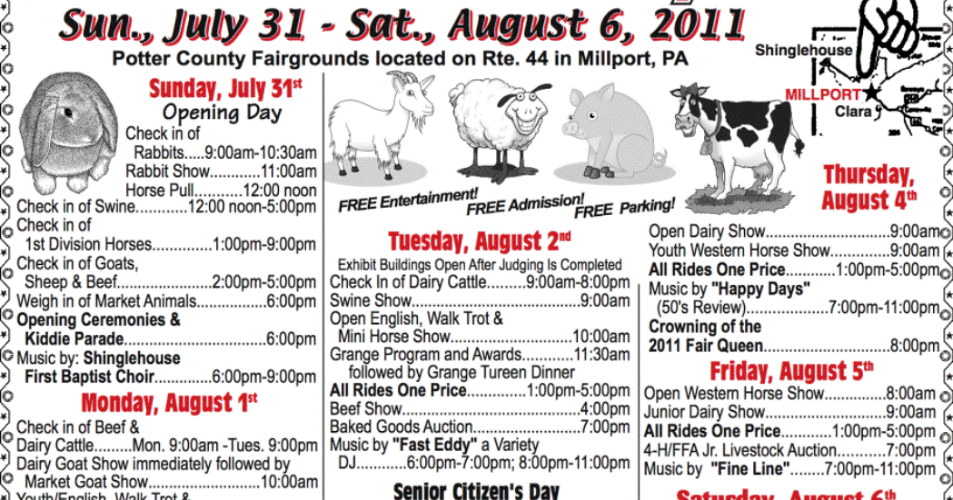 Solomon s Ads 2011 Potter County Fair Schedule Solomon s Ads 2011 Potter County Fair Schedule