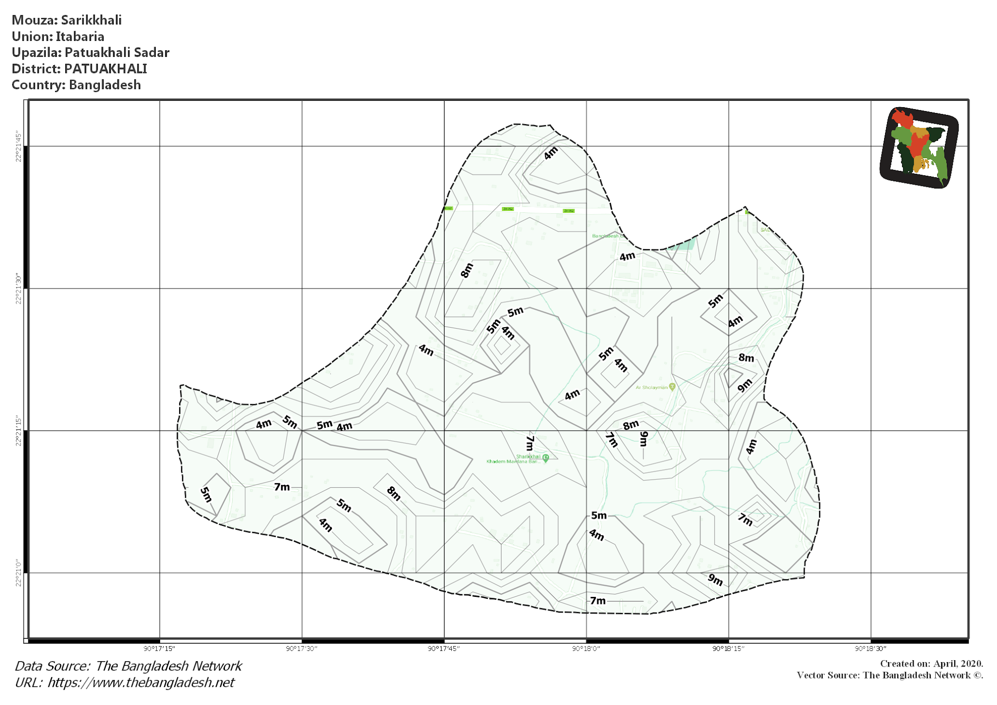 Map of Sarikkhali Mouza of Patuakhali Sadar Upazila, PATUAKHALI, Bangladesh.