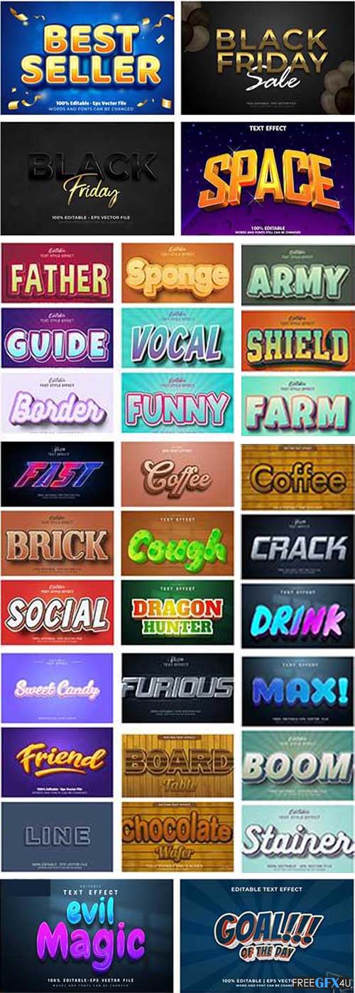 50 Vector Collection Editable 3D Text Style Effect