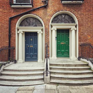 Green and blue Dublin doors