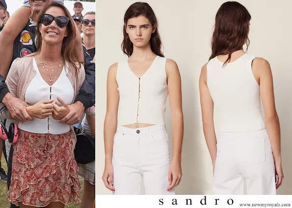 Princess Marie wore Sandro v-neck sleeveless knit top with jewelled buttons