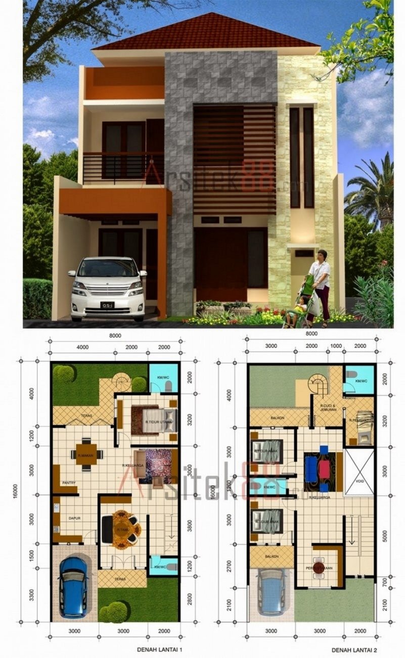 Denah Rumah  Minimalis 2  Lantai  8  X  12 Desain  Rumah  Minimalis