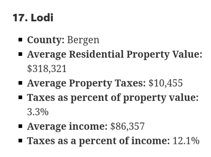 Lodi By The Numbers "NJ property taxes Here are the towns that hit