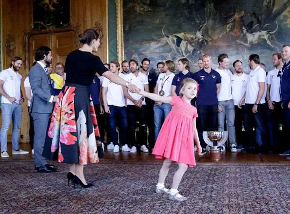 Crown Princess Victoria, Princess Estelle, Prince Daniel, Prince Oscar and Prince Carl Philip met with the Sweden men's national ice hockey team