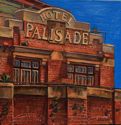 Plein air oil painting of the Hotel Palisade, a historic pub in Millers Point near Barangaroo painted by landscape artist Jane Bennett