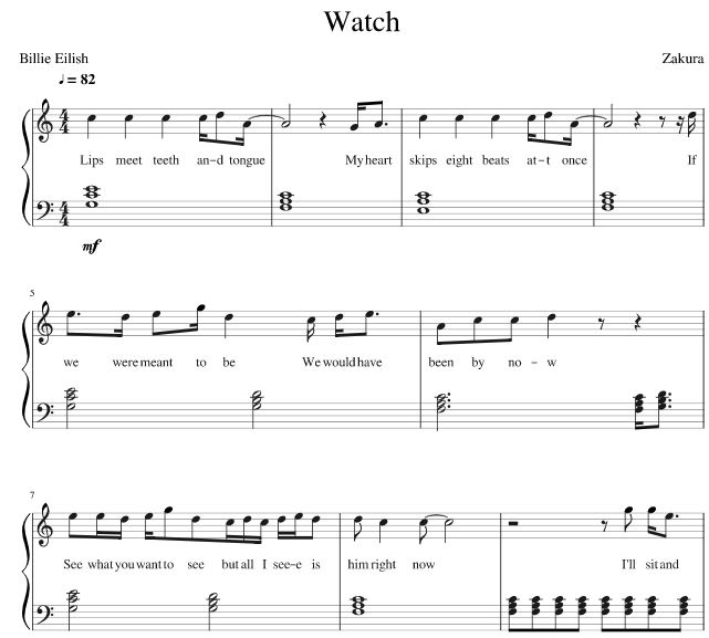 Billie Eilish Watch Easy Sheet Music for Piano