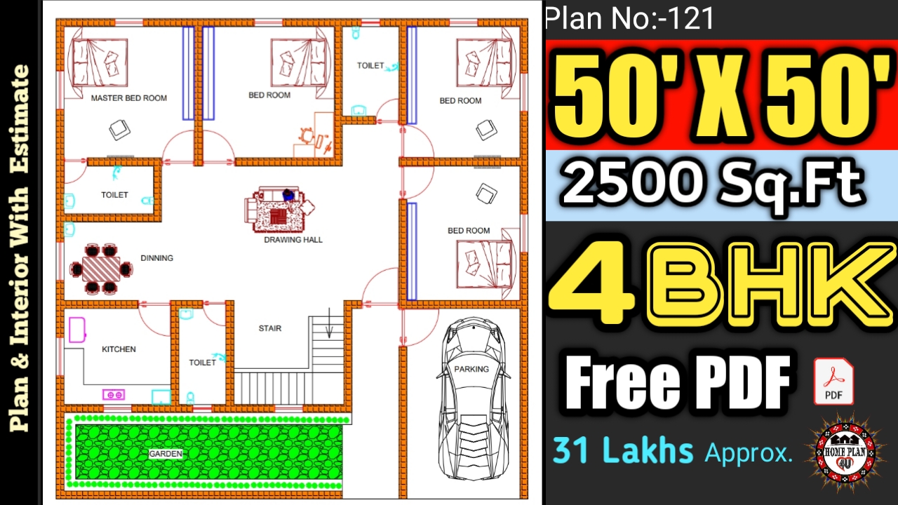 50 x 50 HOUSE PLAN || 50 x 50 FLOOR PLAN || PLAN : 121