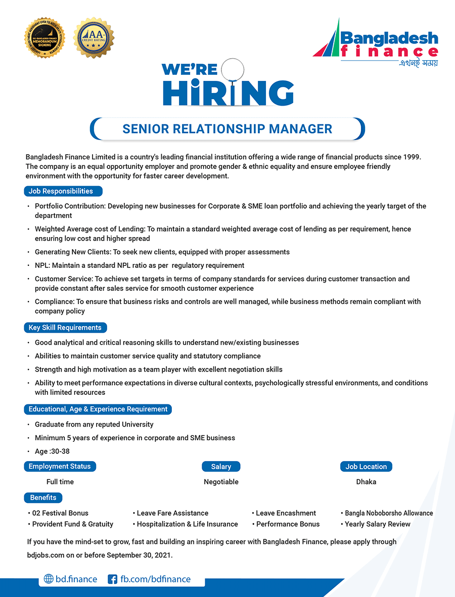BD Finance Limited Job Circular image 2021