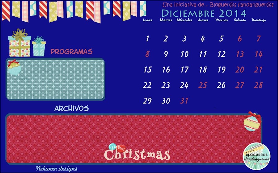 Calendario Diciembre Nekanen Designs
