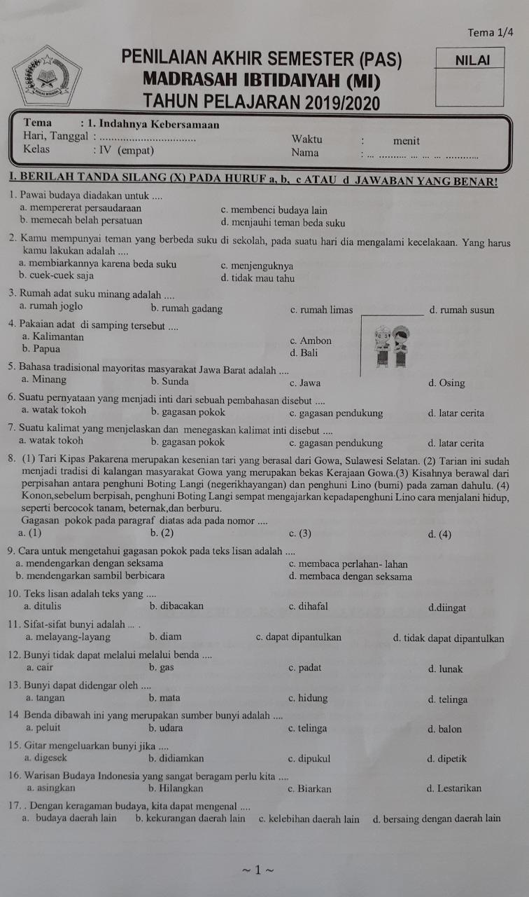 Menggali Potensi Diri: Contoh Soal Tematik Tema 1 Kelas 4 SD Menggali Potensi Diri: Contoh Soal Tematik Tema 1 Kelas 4 SD