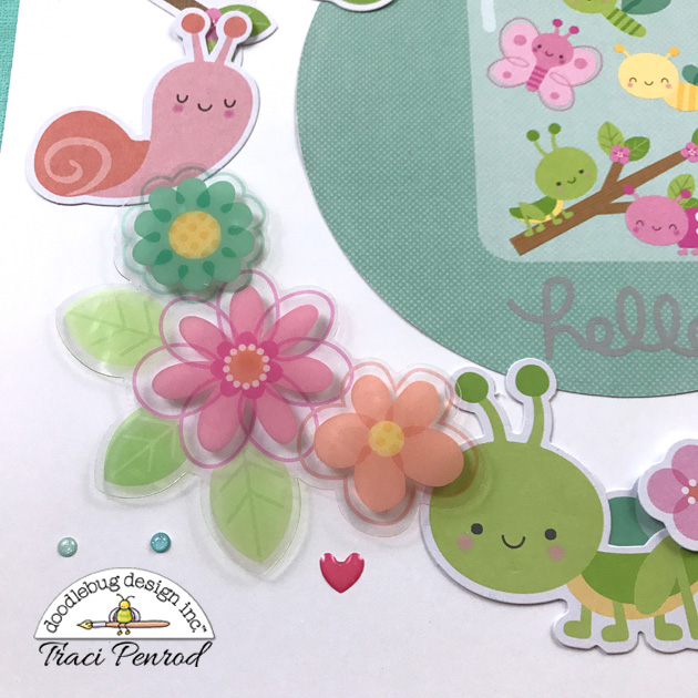 12x12 Spring Scrapbook Page Layout with flowers & a snail