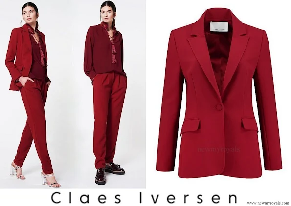 Queen Maxima wore Claes Iversen LaPerm Classic red blazer Korat red Blouse Lykoi trousers
