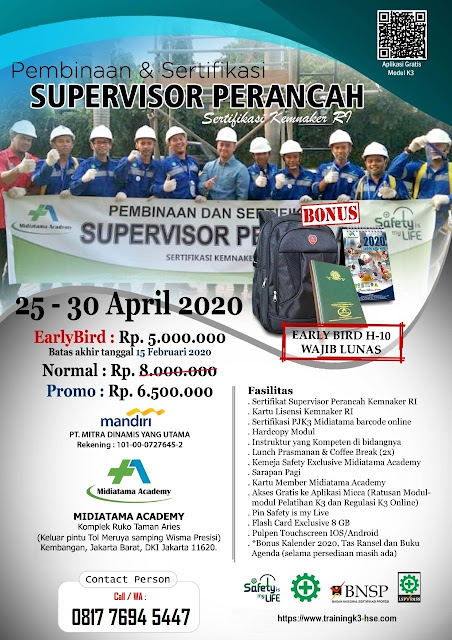 Supervisor Perancah kemnaker tgl. 25-30 April 2020 di Jakarta