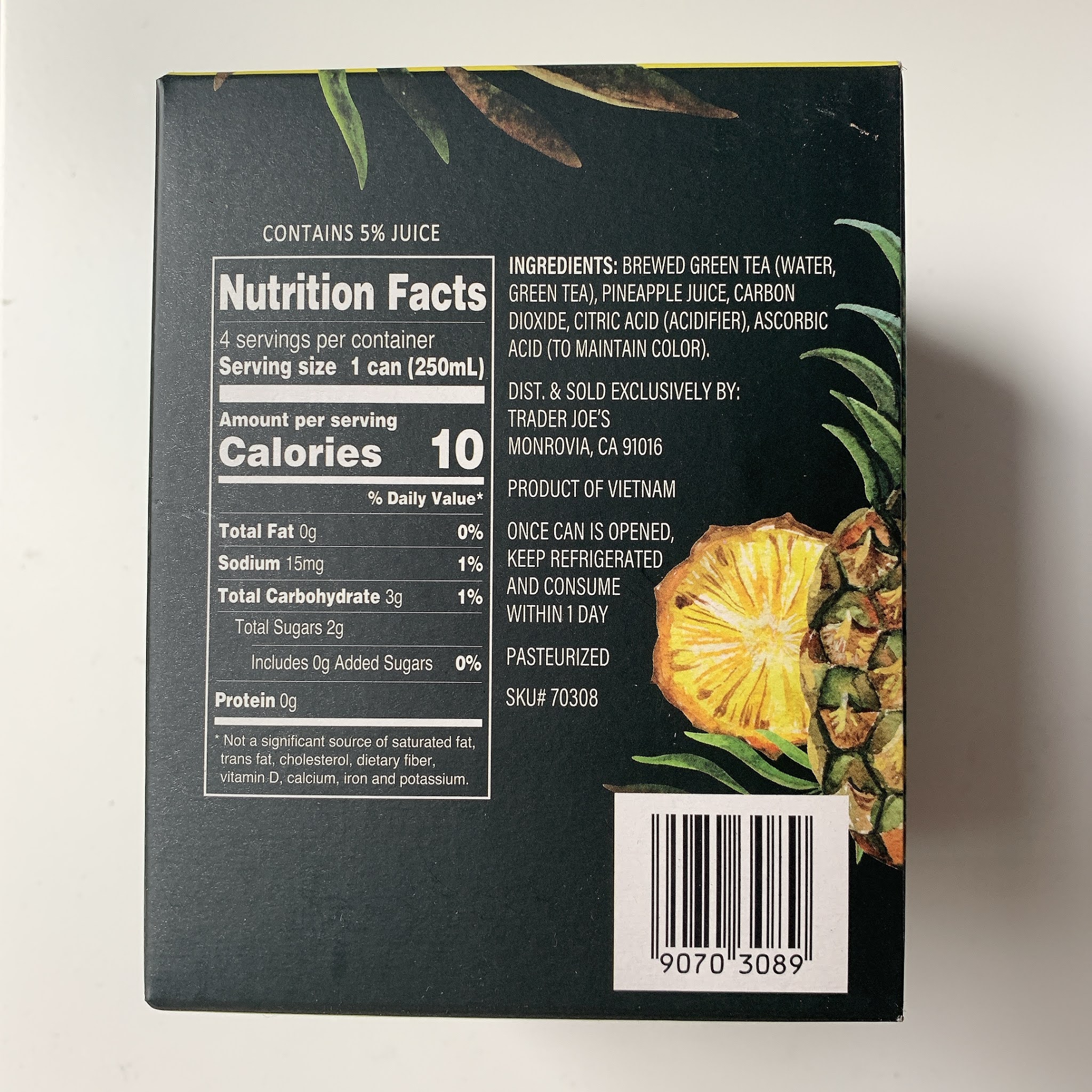 Trader Joe's Sparkling Green Tea with Pineapple Juice Beverage