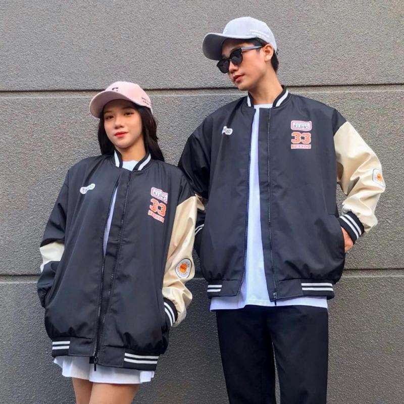 Áo khoác bóng chày form rộng Thêu Số 33 vải dù cao cấp, Áo bomber Varsity dáng Unisex nam nữ D04