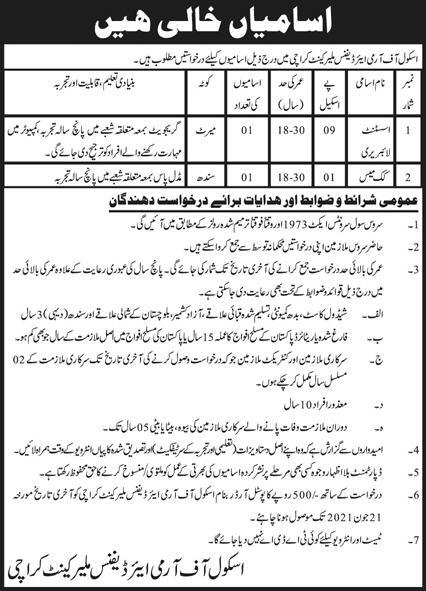 Pak Army School of Army Air Defence Malir Cantt Jobs 2021 in Pakistan