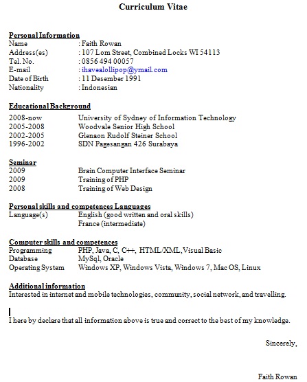 Contoh CV Curriculum Vitae Lengkap  Berryhs.com Blog