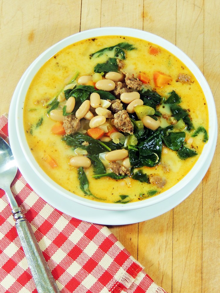 Spicy Sausage, White Bean, and Spinach Soup | Bobbi's Kozy Kitchen