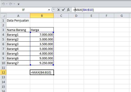 cara mencari nilai tertinggi di Excel