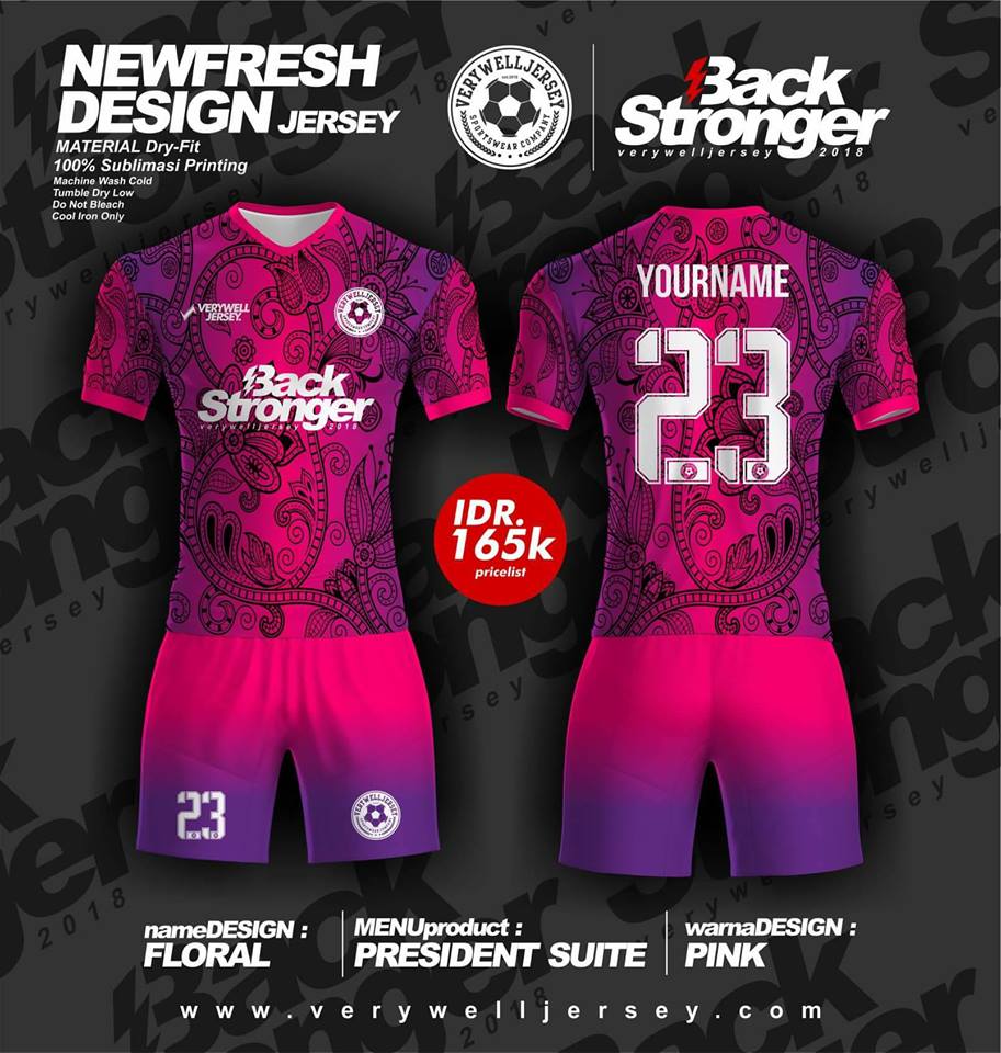 BAJU BOLA KAOS BOLA PAKAIAN BOLA JERSEY BOLA MOTIF FLORAL PINK