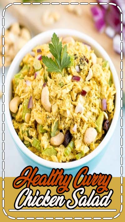 Easy recipe for healthy curry chicken salad! This chicken salad has crunch from cashews, celery and onion, and sweetness from raisins. YUM! It is perfect for meal prep, lunches, and picnics. This flavorful chicken salad is the BEST healthy curry chicken salad! Easy recipe for healthy curry chicken salad! This chicken salad has crunch from cashews, celery and onion, and sweetness from raisins. YUM! It is perfect for meal prep, lunches, and picnics. This flavorful chicken salad is the BEST healthy curry chicken salad!
