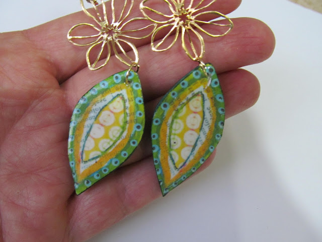 Polymer clay earring, fimo earring,fimo jewelry,transfer paper to fimo,H,