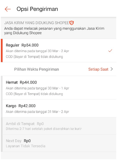 opsi pengiriman shopee