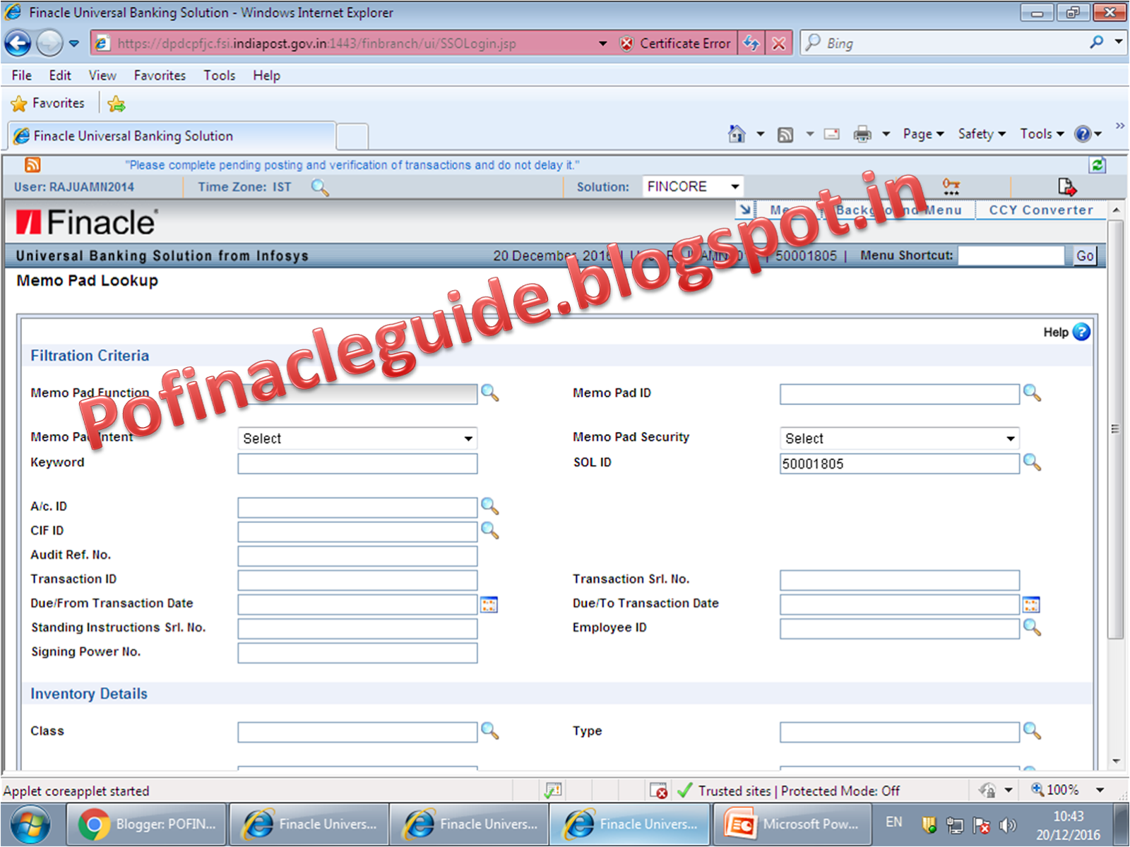Procedure to create MEMO PAD in DOP Finacle POFINACLEGUIDE