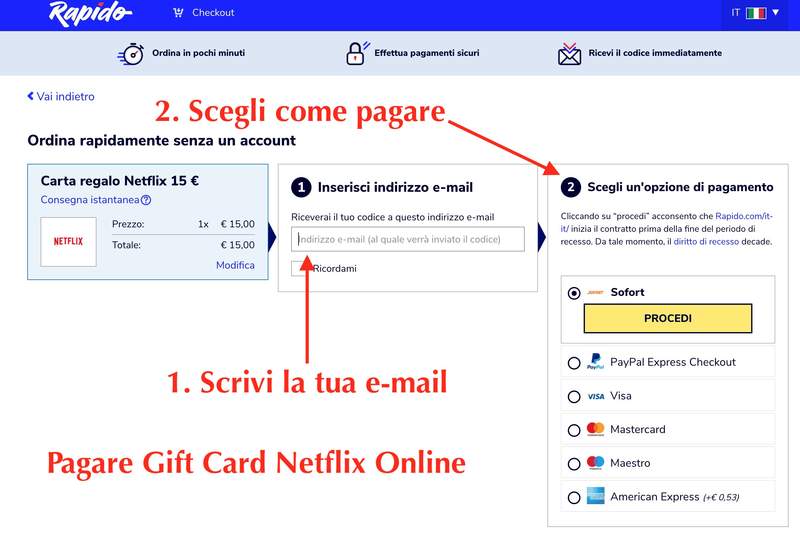 come comprare carta regalo netflix online su rapido.it