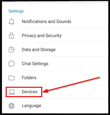 pilih settings dan devices di apps telegram