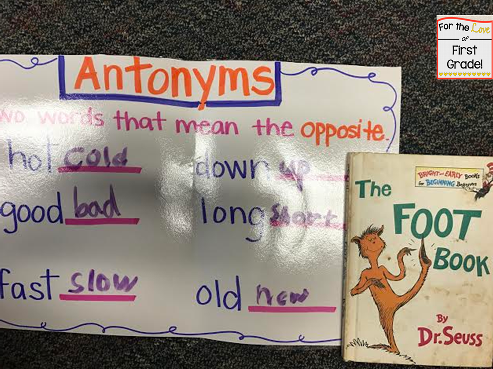 For the Love of First Grade: Up Feet, Down Feet, Antonym Feet FREE Lesson