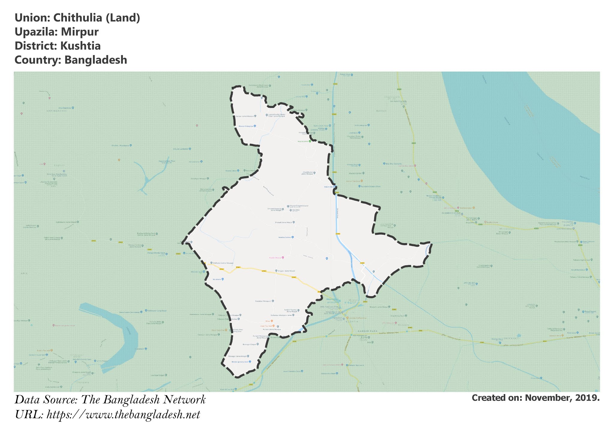 Map of Chithulia of Kushtia, Bangladesh.