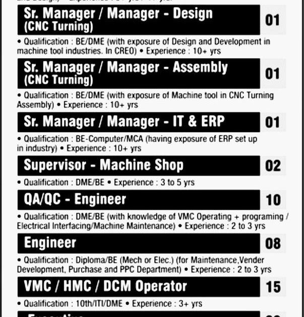 JOB ALERTS HUB Multiple Openings for Engineer / QA & QC Engineer / VMC