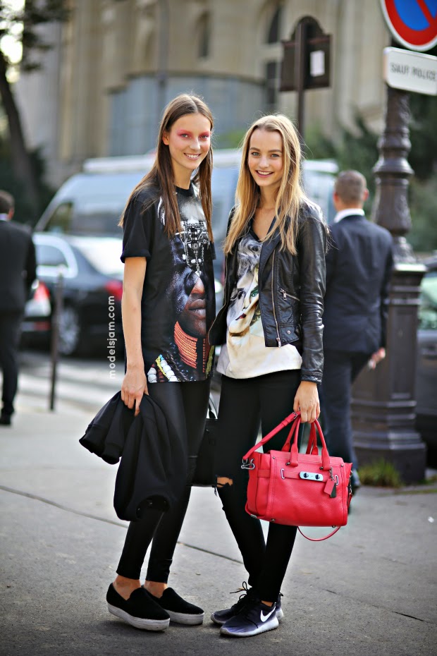 Maartje Verhoef and Julia Bergshoeff after Chanel, Paris, October 2014 ...