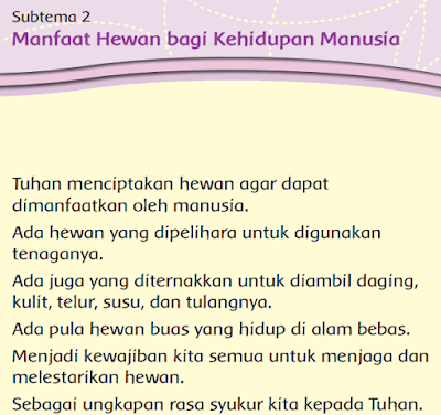 kelas 3 tema 2 Subtema 2 Manfaat Hewan bagi Kehidupan Manusia www.simplenews.me