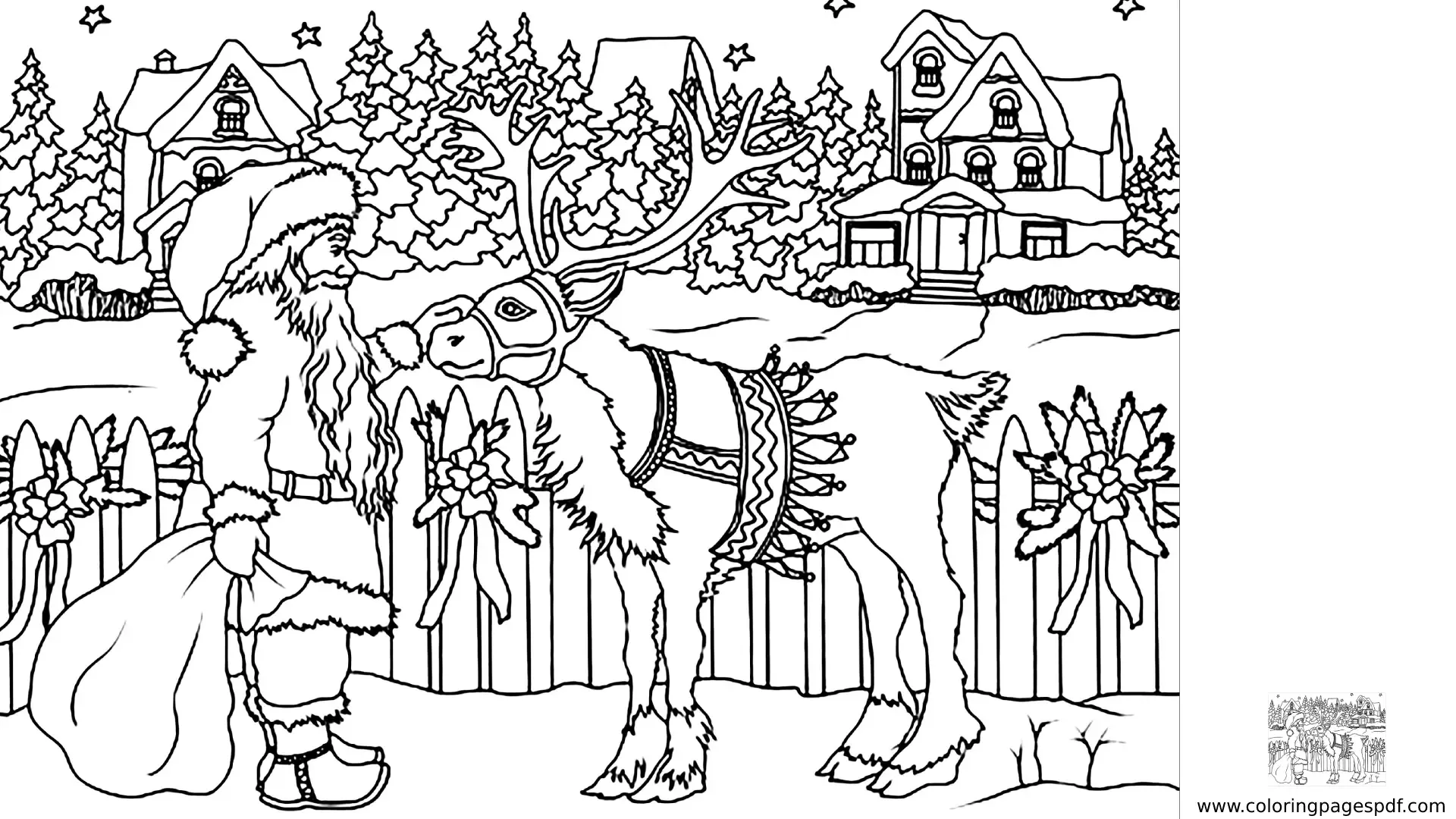 Coloring Page Of Santa With A Deer