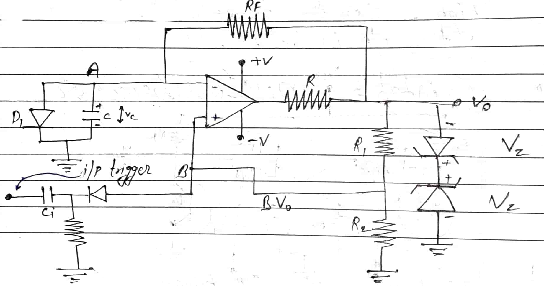 Monostable multivibrator using transistor , Opamp, logic GATE
