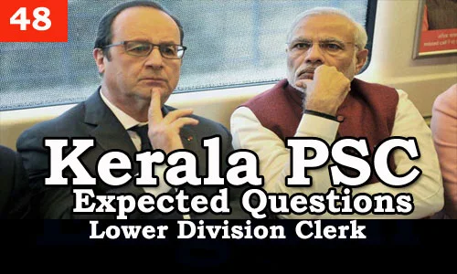 Kerala PSC - Expected/Model Questions for LD Clerk - 48