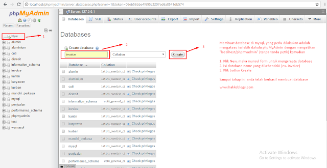 Cara membuat database Mysql di phpmyadmin - Hakko Blog's