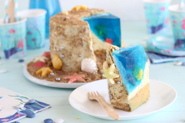 tarta playa con agua de gelatina o grenetina paso a paso.