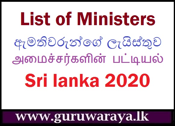 List of Ministers  : Sri lanka 2020