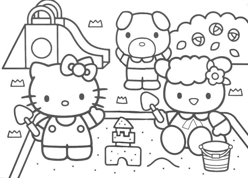Hello Kitty park Coloring Pages title=