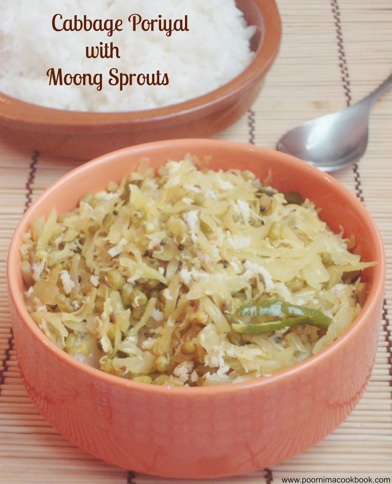 Poornima's Cook Book Cabbage Moong Sprouts Stir Fry / Cabbage Poriyal