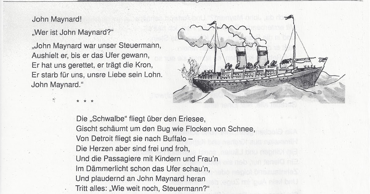 John Maynard Ballade Arbeitsblatt Lösungen