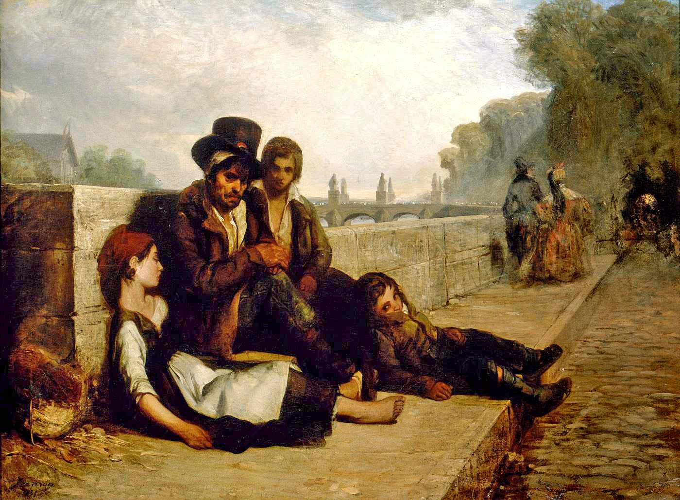 Peinture Française du 19ème Siècle Scène de Paris (1833)