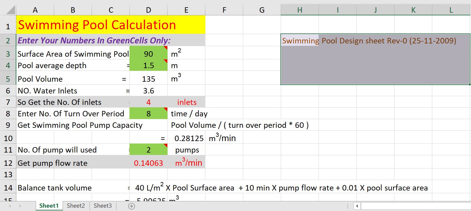Swimming Pool Design Spreadsheet Engineering Books