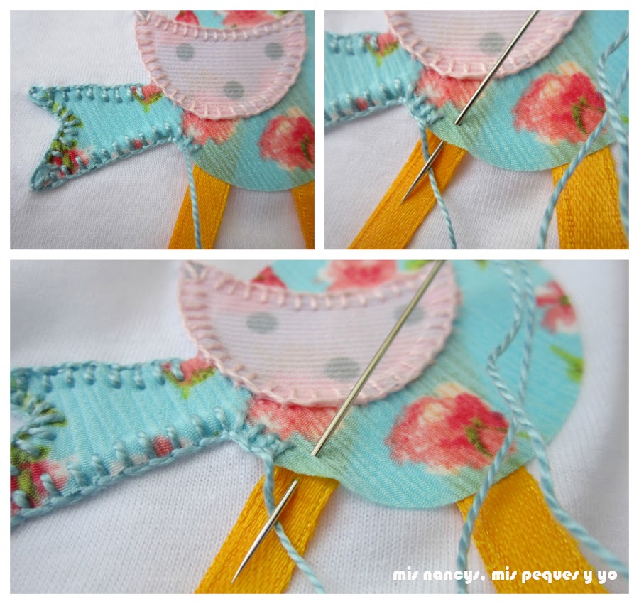 mis nancys, mis peques y yo, tutorial aplique en camiseta, birds in love, punto festón pajaritos