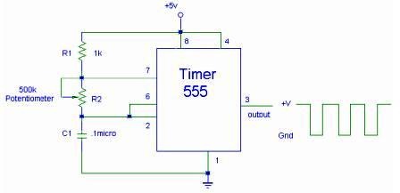 555 Timer IC for Square Wave Generator Application