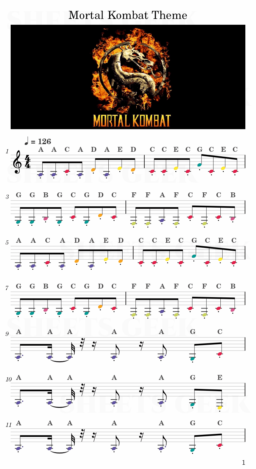 Mortal Kombat Theme Easy Sheet Music